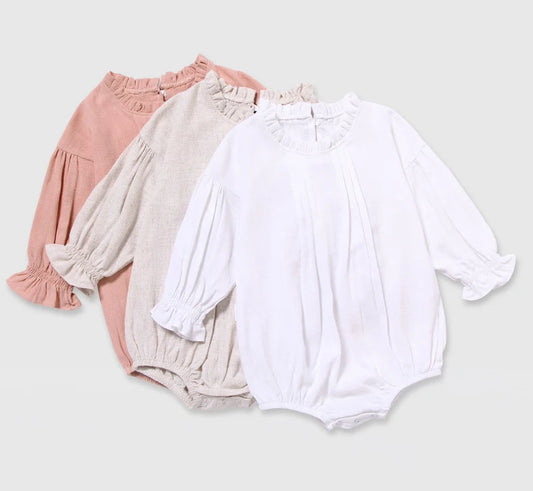 Cotton-Linen Bubble Romper for Baby Girls