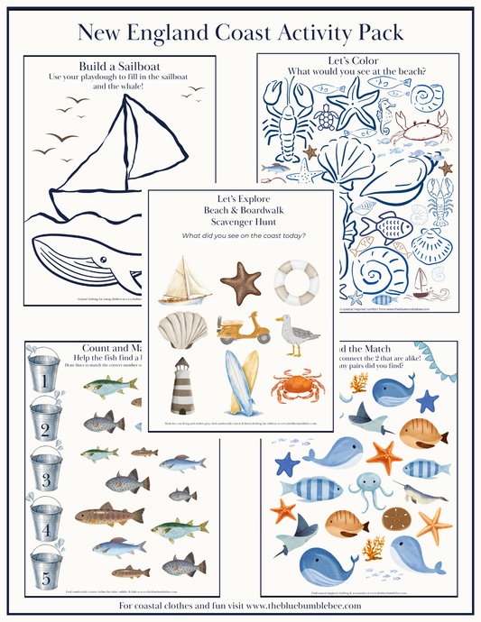 New England Coast Activity Pack – 5 Printable Toddler Activity Sheets